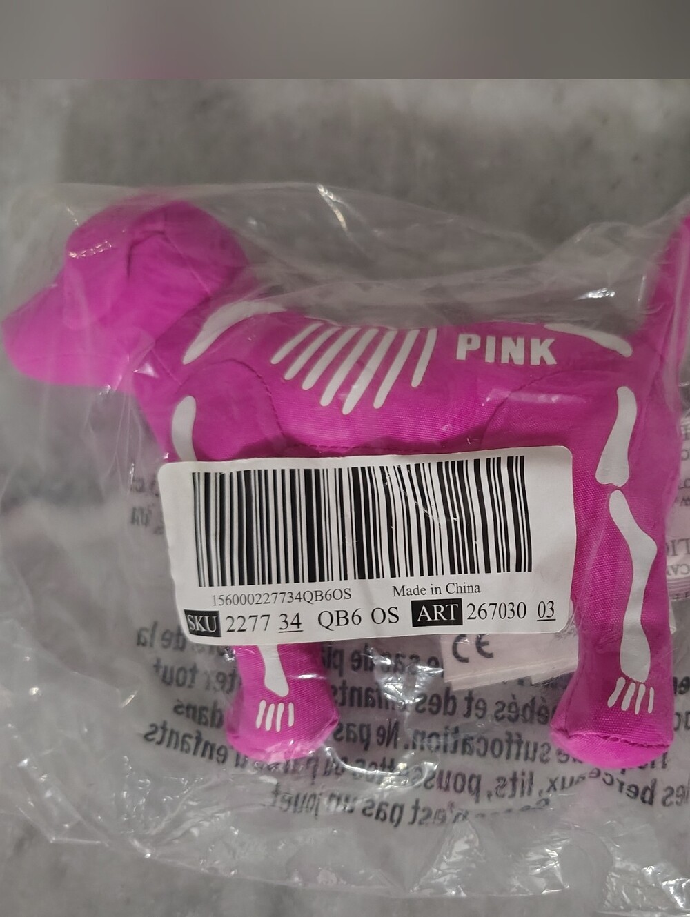 PINK Victoria's Secret Hot Pink Skeleton Dog Plush